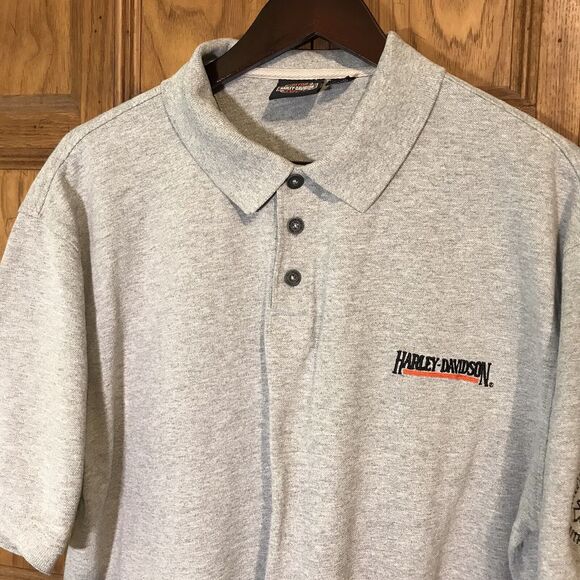 Harley-Davidson Motorcycles Mens XL Polo Shirt Pique Knit Heather Gray Biker Top - Picture 2 of 10